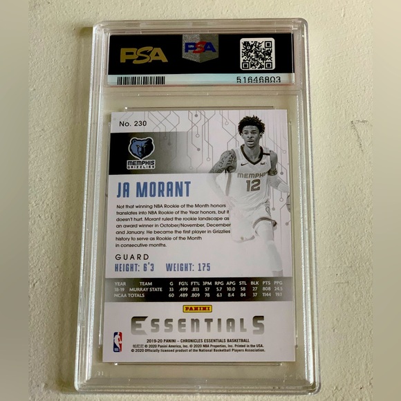 Ja Morant 2019 Panini Chronicles Rookie Card PSA 10 Gem - Picture 2 of 2